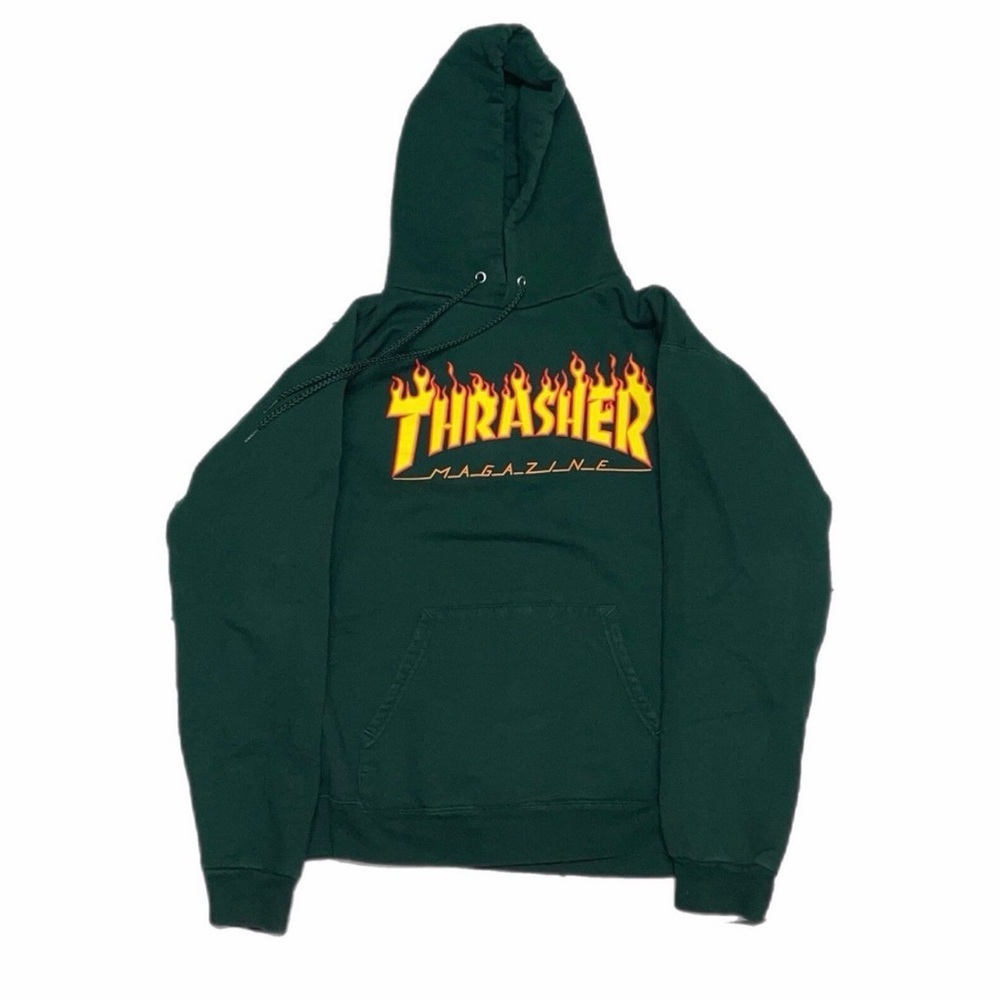 Thrasher Dark Green cotton Hoodie with Flame Logo size S